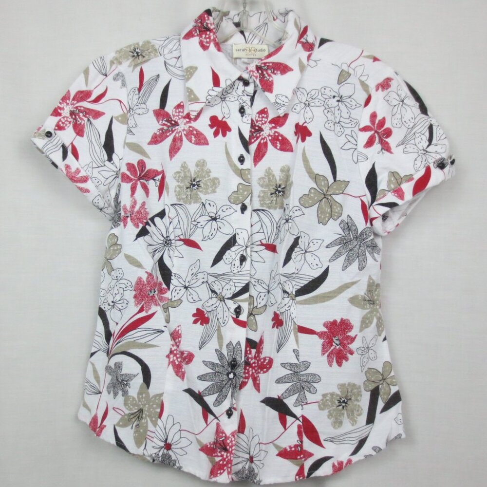 Sarah B Studio Shirt Vintage White Red Black Floral Tank Top All-in-One Size MP